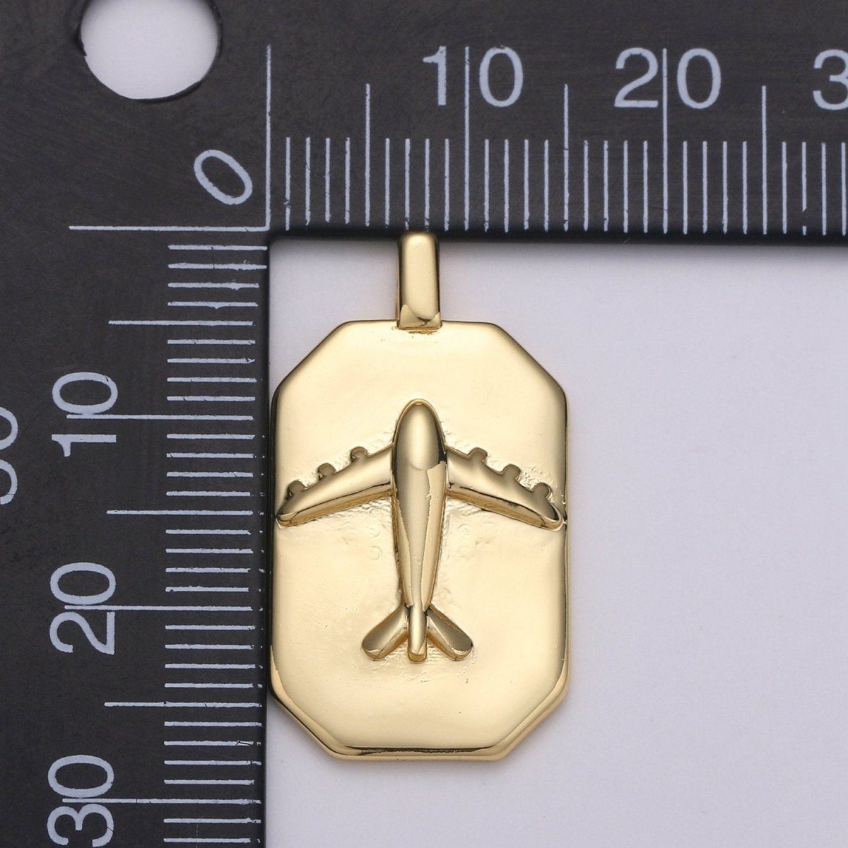 14K Gold plated Airplane Charm- Rectangle Medallion Airplane Pendant - Dainty Charm - for Necklace Bracelet Earring Component J-035 - DLUXCA