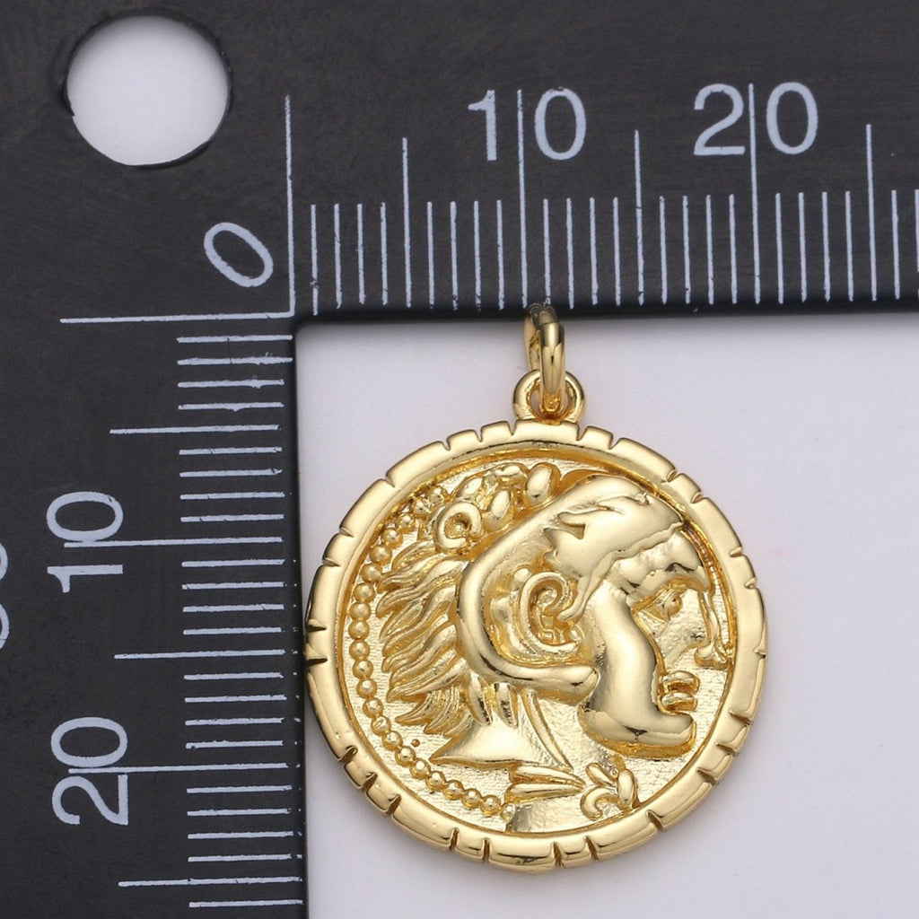 14k Gold plated Alexander the Great Greek Warrior Coin Medallion, Ancient Gold Coin Pendant, Jewelry DIY, Necklace Pendant, Wristlet Charm D-149 - DLUXCA