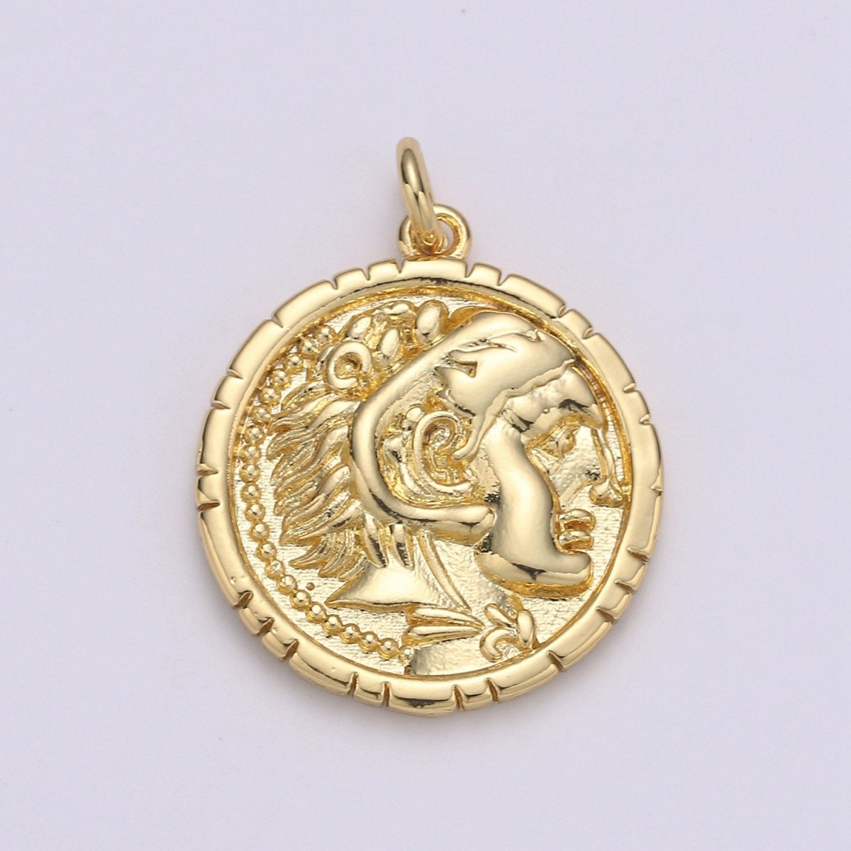 14k Gold plated Alexander the Great Greek Warrior Coin Medallion, Ancient Gold Coin Pendant, Jewelry DIY, Necklace Pendant, Wristlet Charm D-149 - DLUXCA