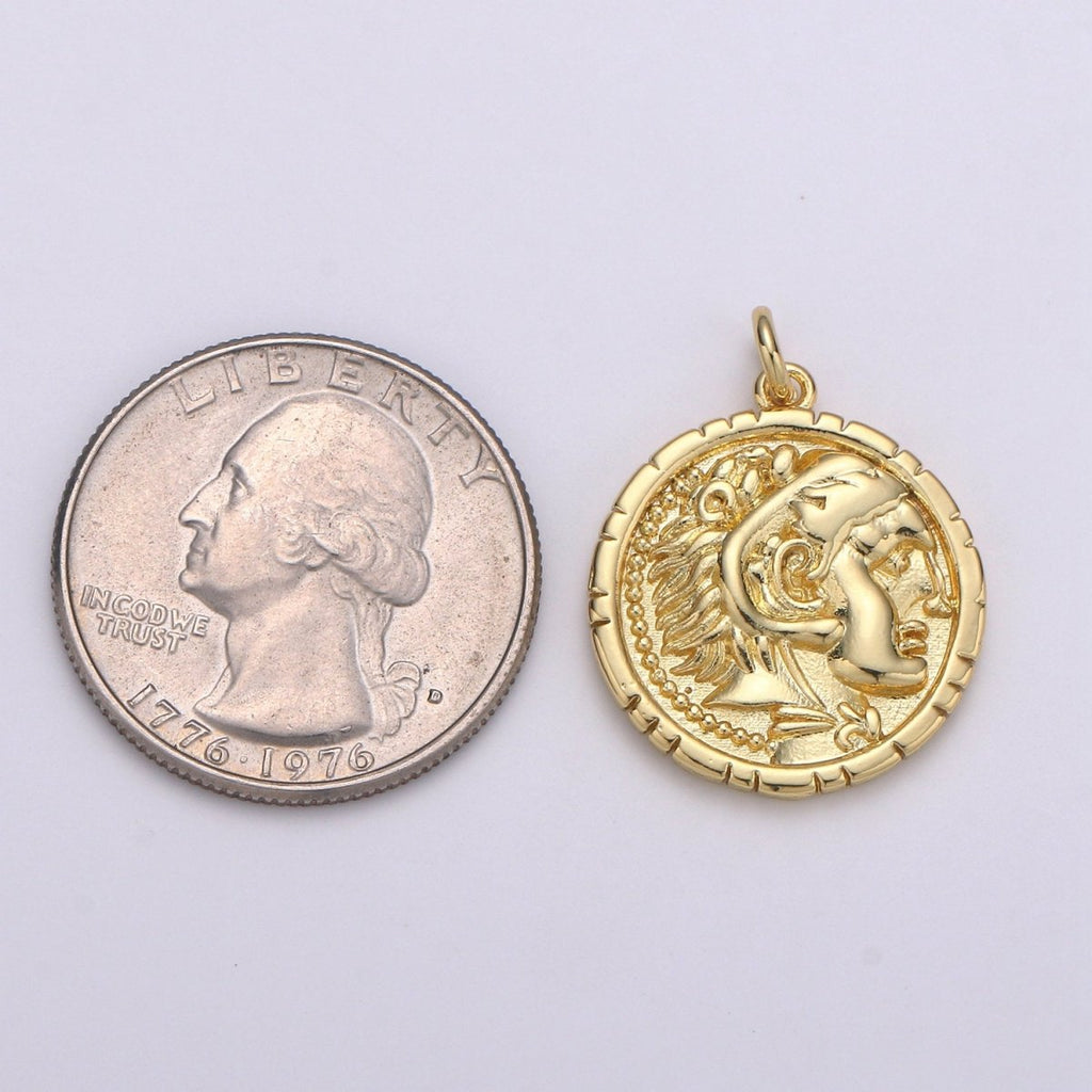 14k Gold plated Alexander the Great Greek Warrior Coin Medallion, Ancient Gold Coin Pendant, Jewelry DIY, Necklace Pendant, Wristlet Charm D-149 - DLUXCA