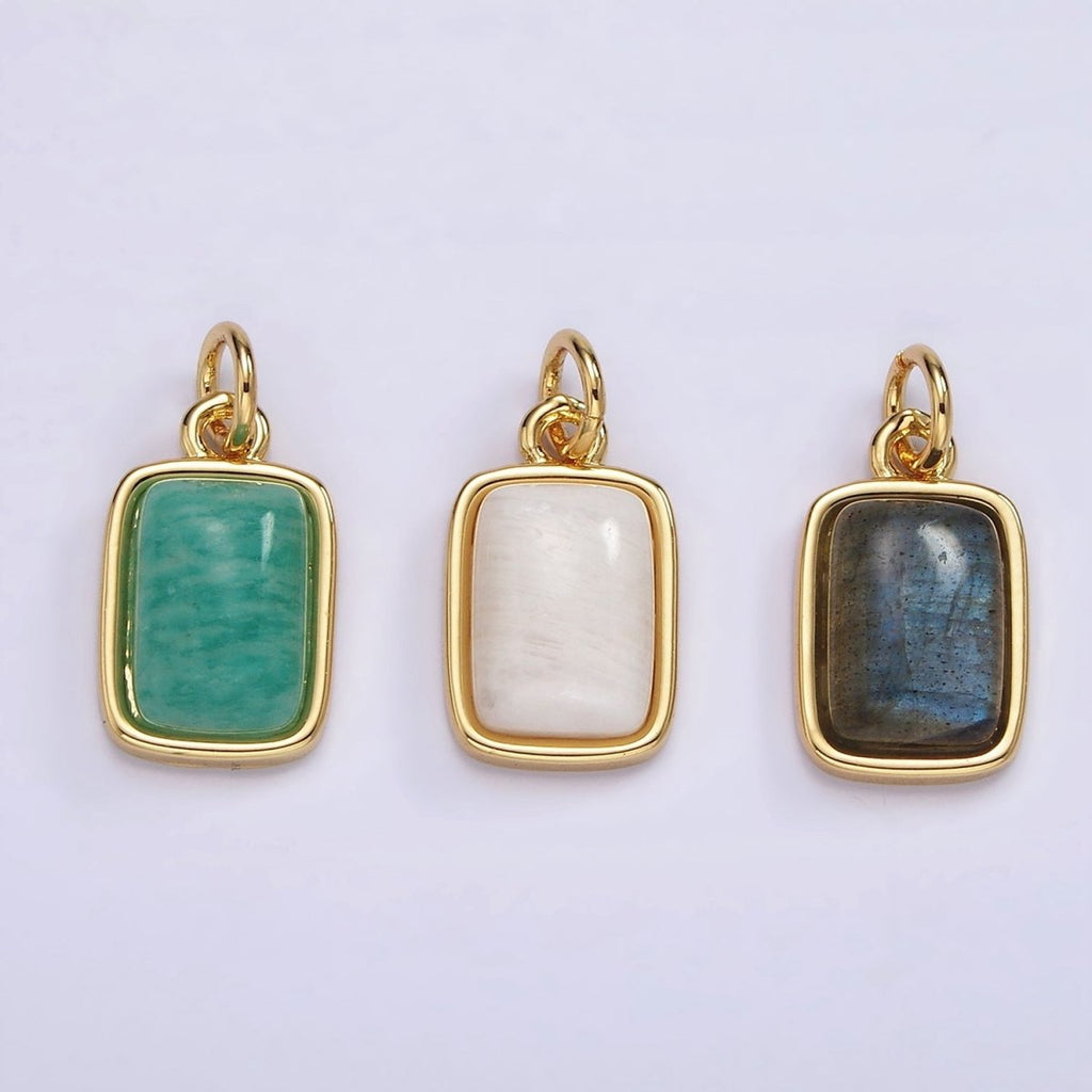 14K Gold plated Amazonite, Moonstone, Labradorite Rectangular Bezel Charm | AG-540 - AG-542 - DLUXCA