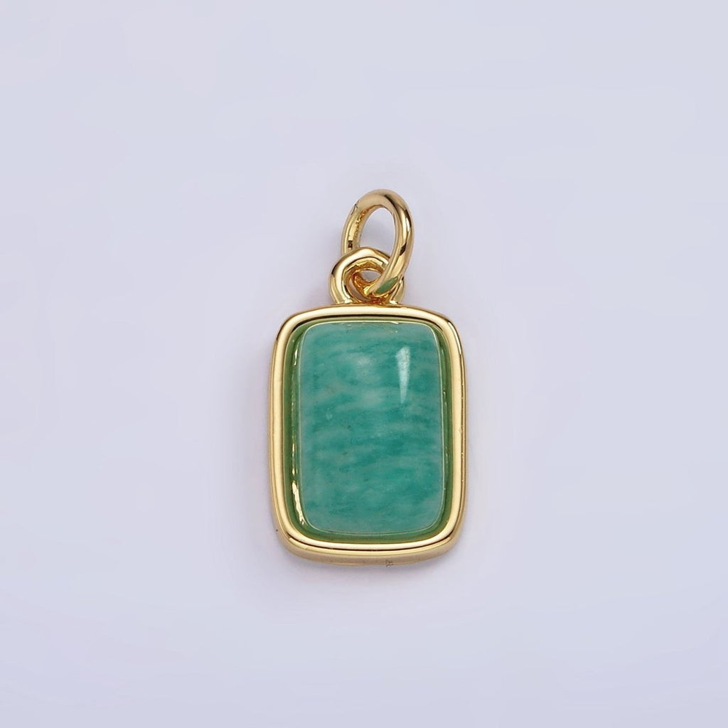 14K Gold plated Amazonite, Moonstone, Labradorite Rectangular Bezel Charm | AG-540 - AG-542 - DLUXCA