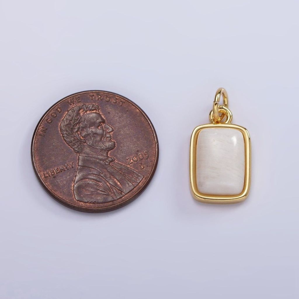 14K Gold plated Amazonite, Moonstone, Labradorite Rectangular Bezel Charm | AG-540 - AG-542 - DLUXCA