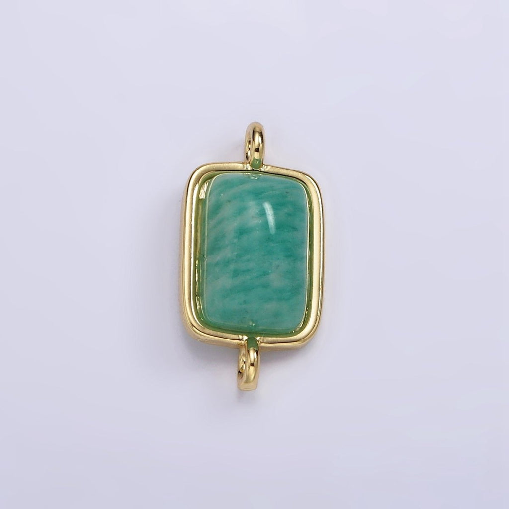 14K Gold plated Amazonite, Moonstone, Labradorite Rectangular Bezel Connector | G222 - G224 - DLUXCA