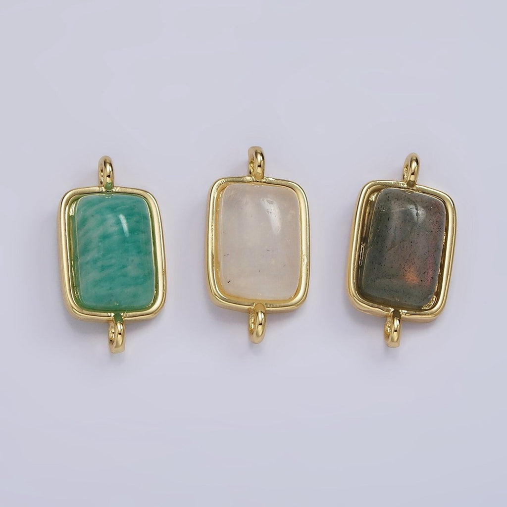 14K Gold plated Amazonite, Moonstone, Labradorite Rectangular Bezel Connector | G222 - G224 - DLUXCA