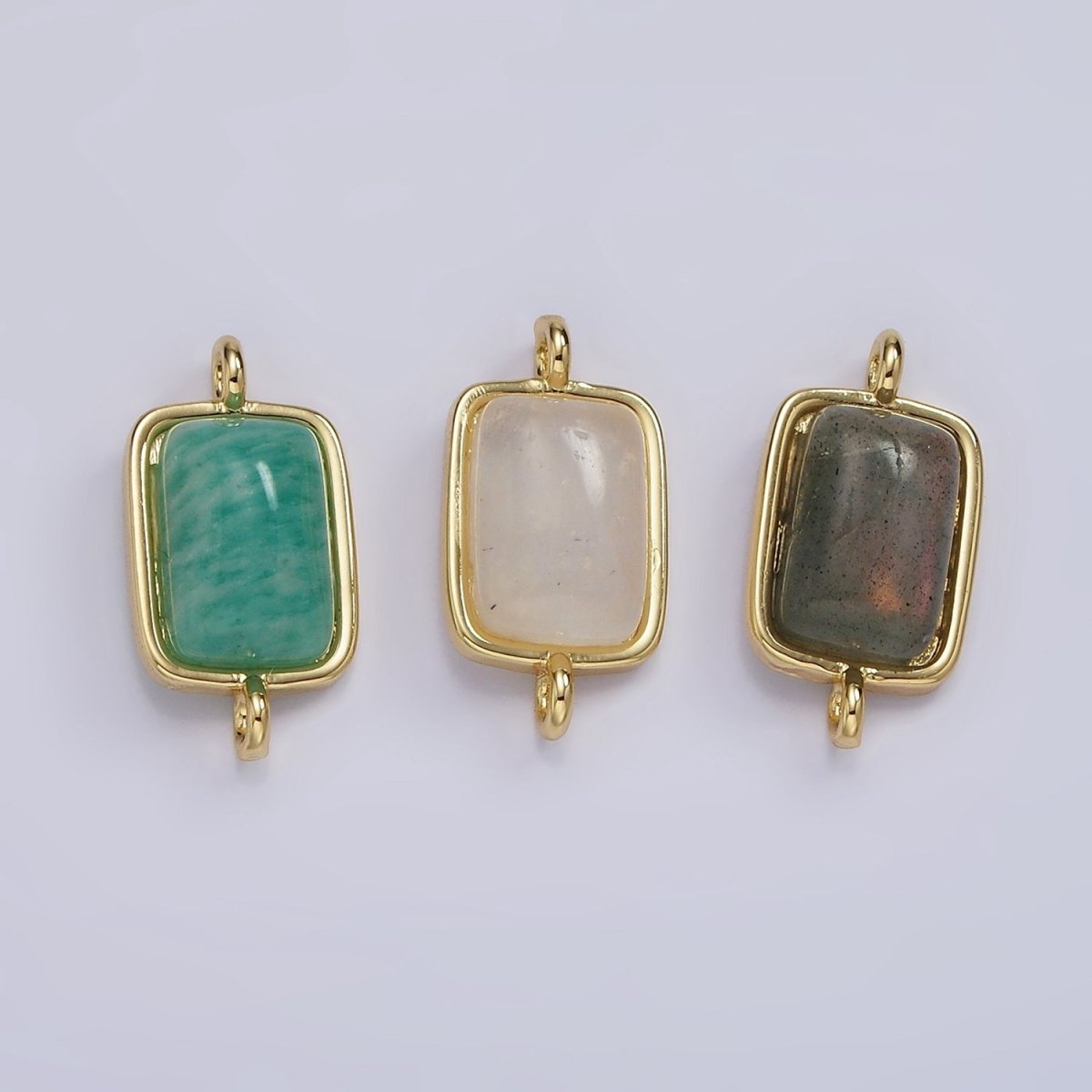 14K Gold plated Amazonite, Moonstone, Labradorite Rectangular Bezel Connector | G222 - G224 - DLUXCA