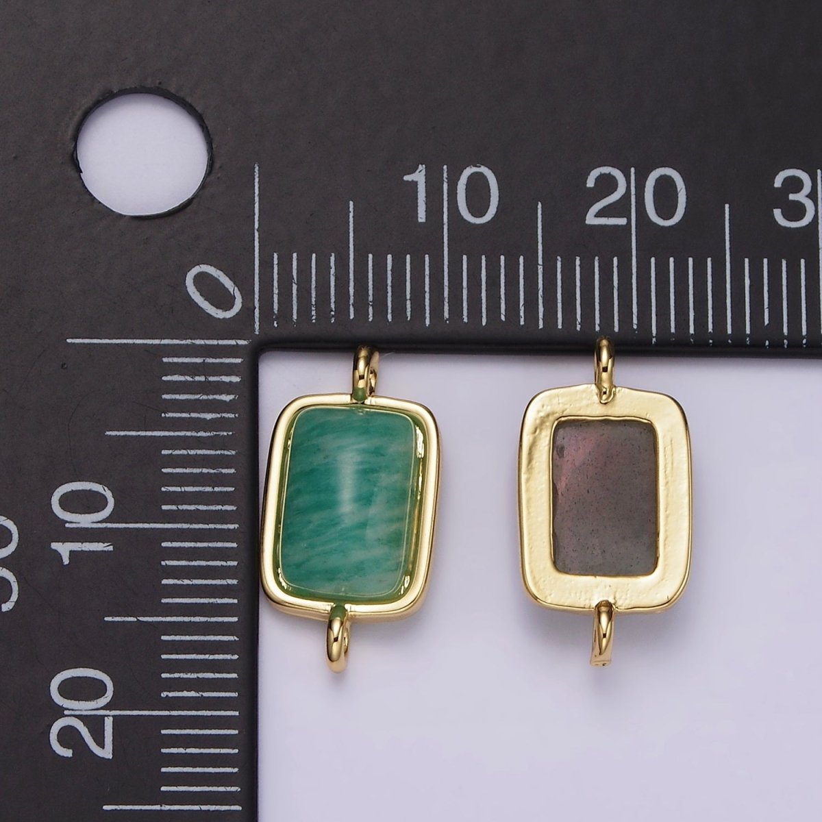 14K Gold plated Amazonite, Moonstone, Labradorite Rectangular Bezel Connector | G222 - G224 - DLUXCA