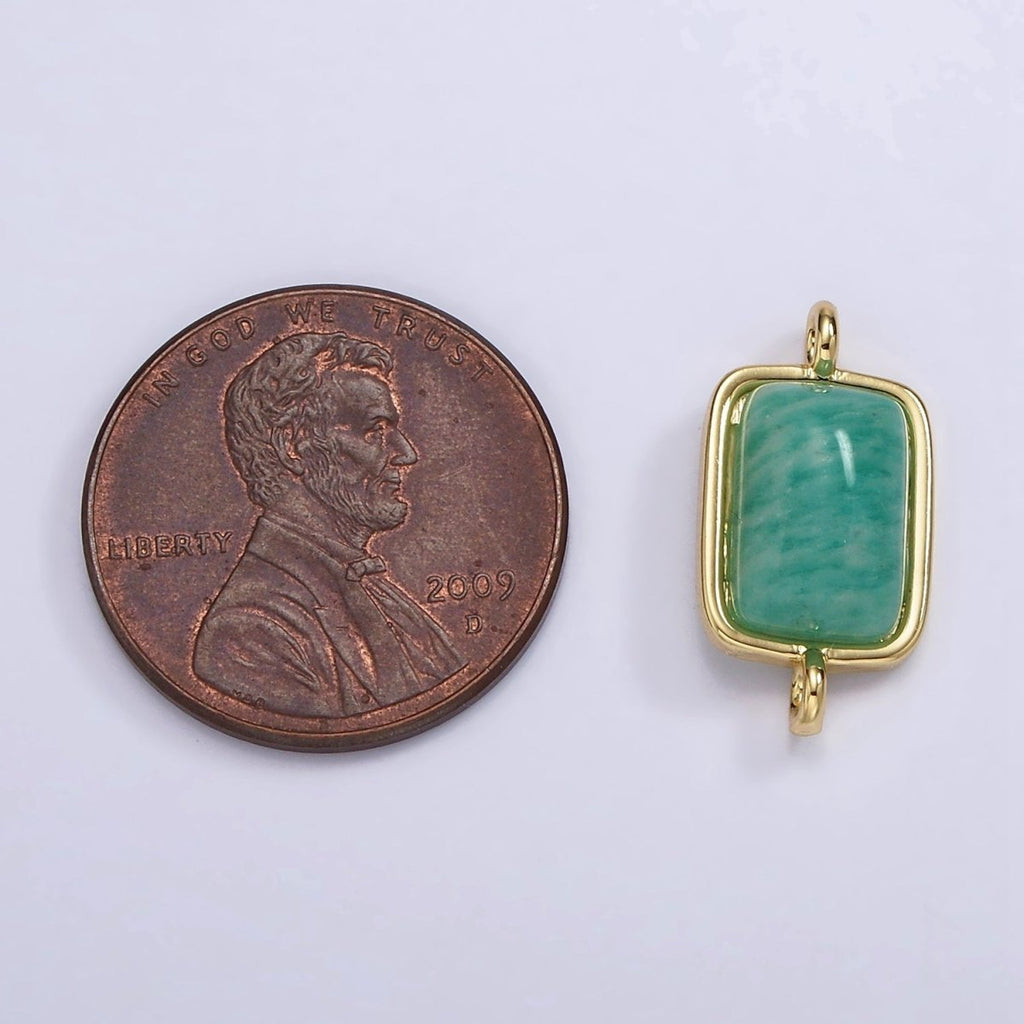 14K Gold plated Amazonite, Moonstone, Labradorite Rectangular Bezel Connector | G222 - G224 - DLUXCA