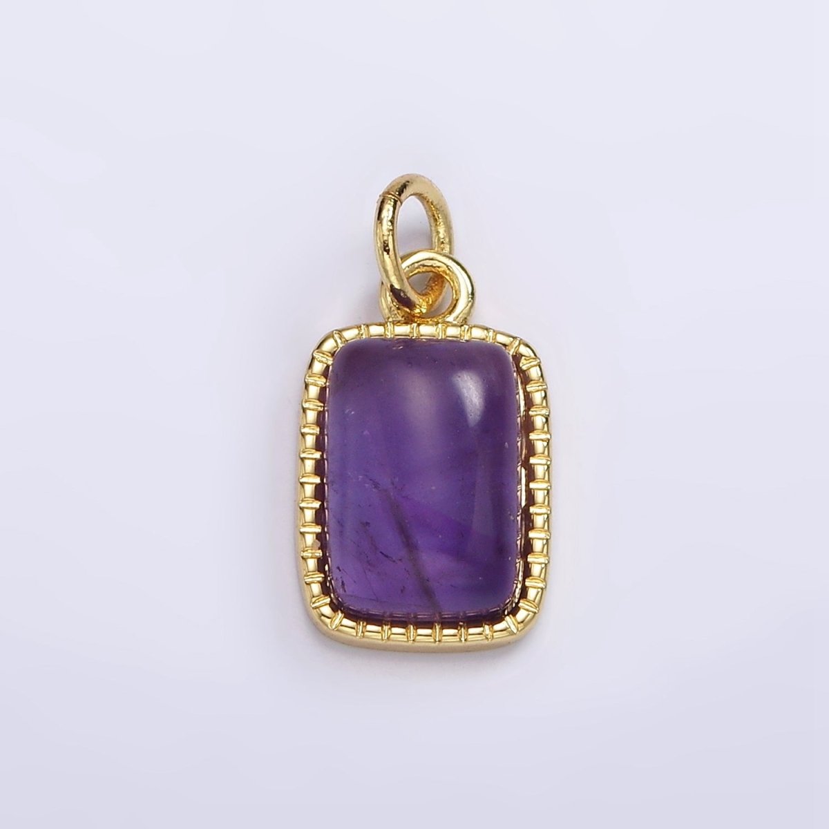 14K Gold plated Amethyst, Aventurine Rectangular Dotted Bezel Charm | AG585 AG586