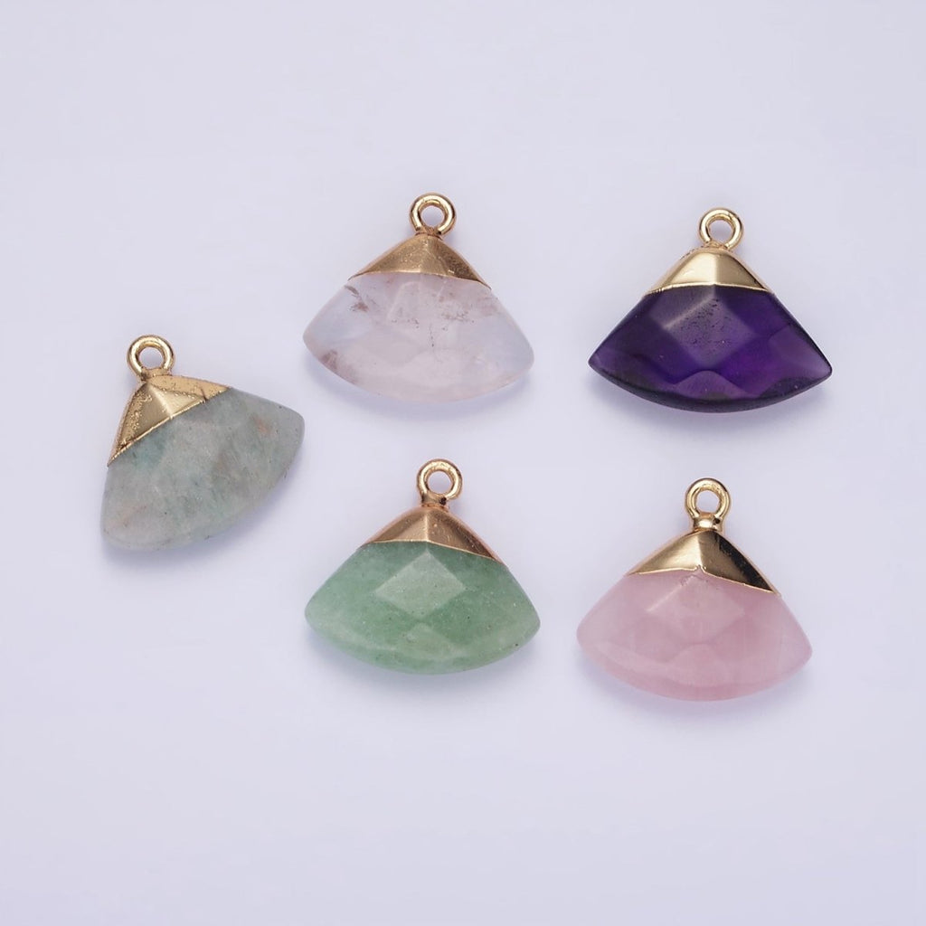 14K Gold plated Amethyst, Aventurine, Rose Quartz, Clear Quartz, Amazonite Triangle Fan Molten Charm | N1737 - N1741