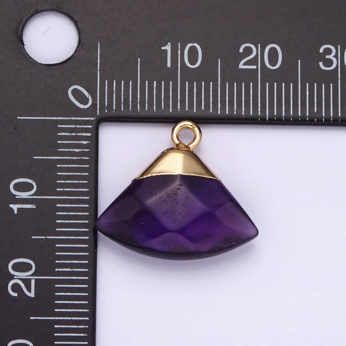 14K Gold plated Amethyst, Aventurine, Rose Quartz, Clear Quartz, Amazonite Triangle Fan Molten Charm | N1737 - N1741