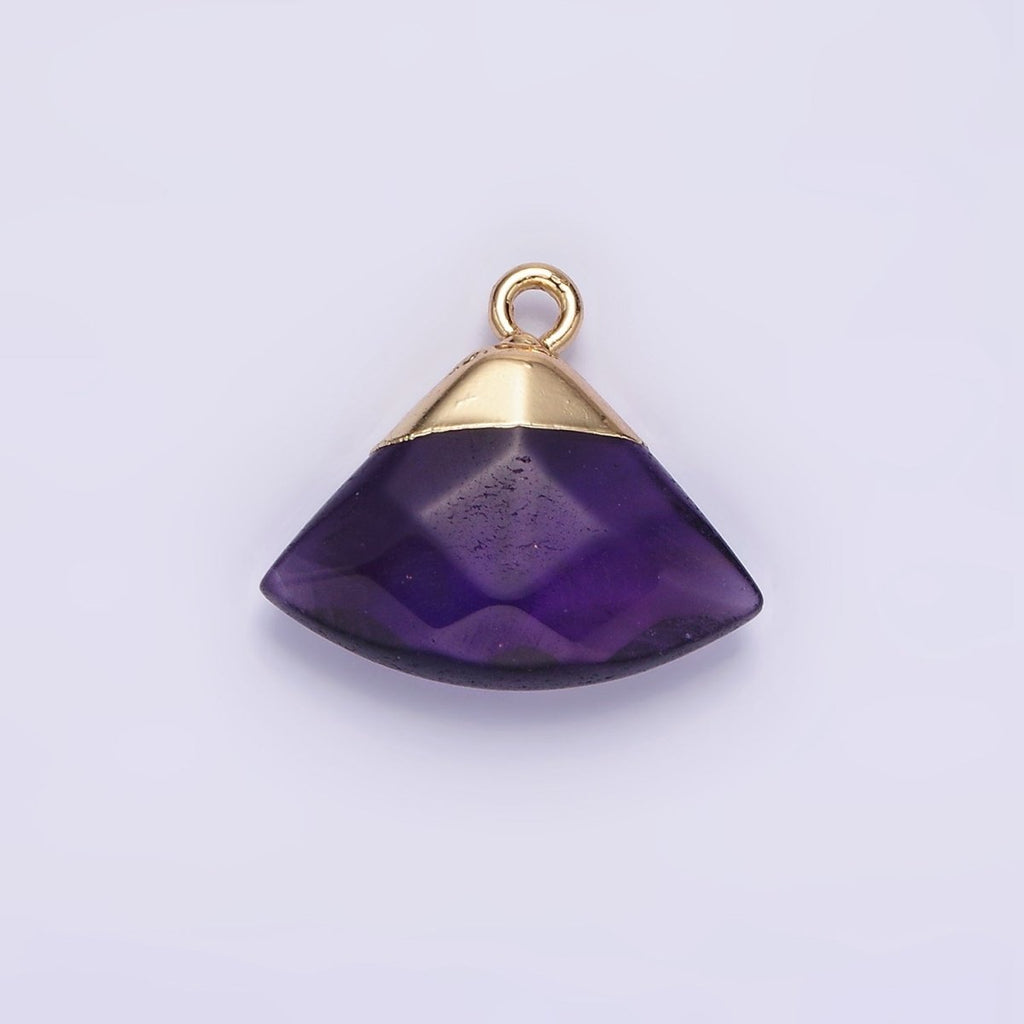 14K Gold plated Amethyst, Aventurine, Rose Quartz, Clear Quartz, Amazonite Triangle Fan Molten Charm | N1737 - N1741