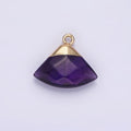 14K Gold plated Amethyst, Aventurine, Rose Quartz, Clear Quartz, Amazonite Triangle Fan Molten Charm | N1737 - N1741