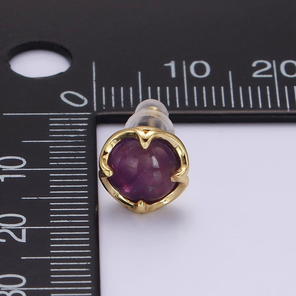14K Gold plated Amethyst Claw Bezel Round Stud Earrings | V-261 - DLUXCA