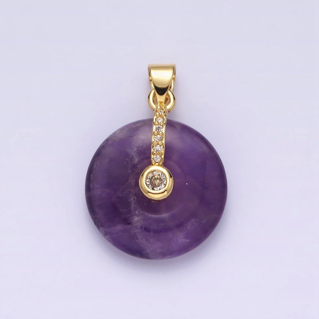 14K Gold plated Amethyst Clear CZ Dangle Micro Paved Pendant | AA540 - DLUXCA
