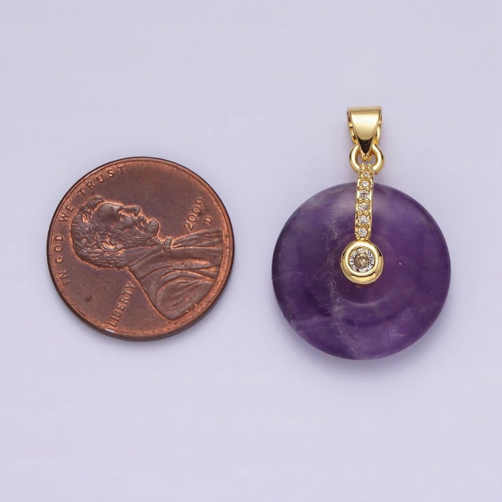 14K Gold plated Amethyst Clear CZ Dangle Micro Paved Pendant | AA540 - DLUXCA