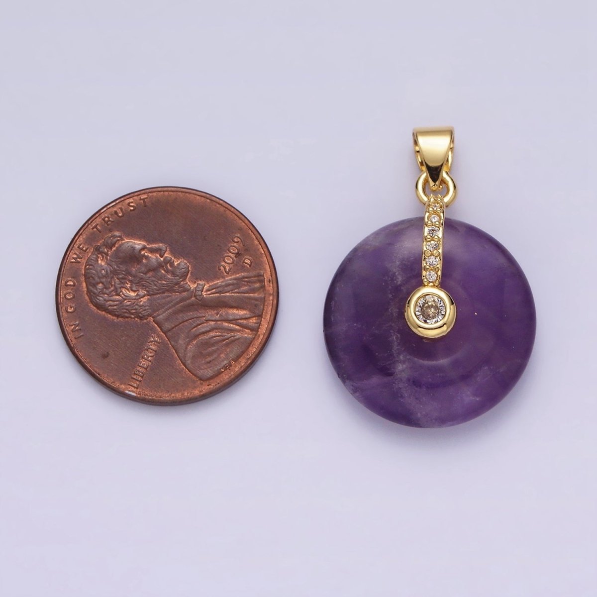 14K Gold plated Amethyst Clear CZ Dangle Micro Paved Pendant | AA540 - DLUXCA