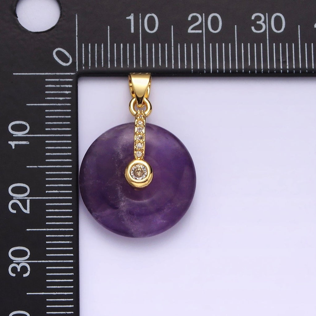 14K Gold plated Amethyst Clear CZ Dangle Micro Paved Pendant | AA540 - DLUXCA