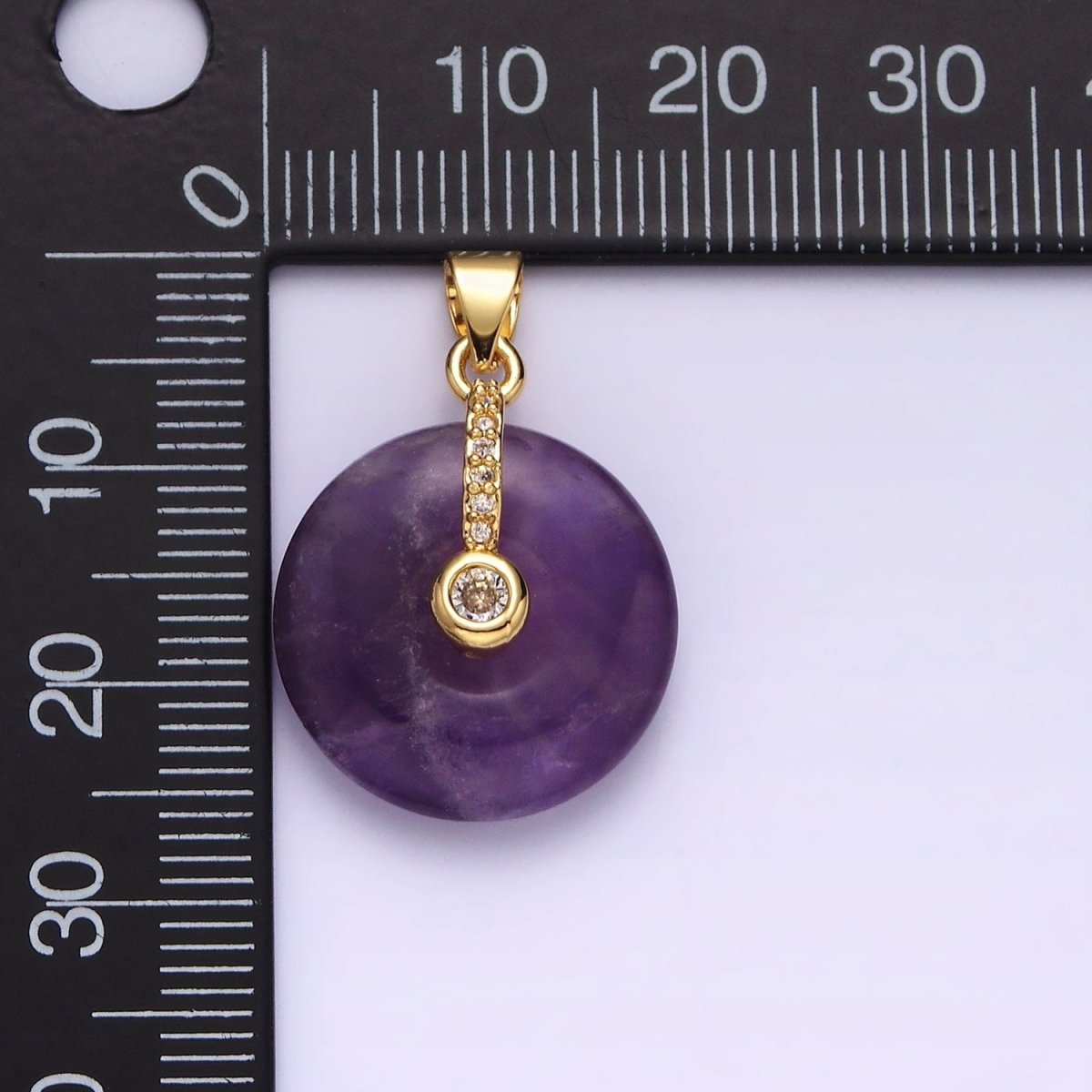 14K Gold plated Amethyst Clear CZ Dangle Micro Paved Pendant | AA540 - DLUXCA