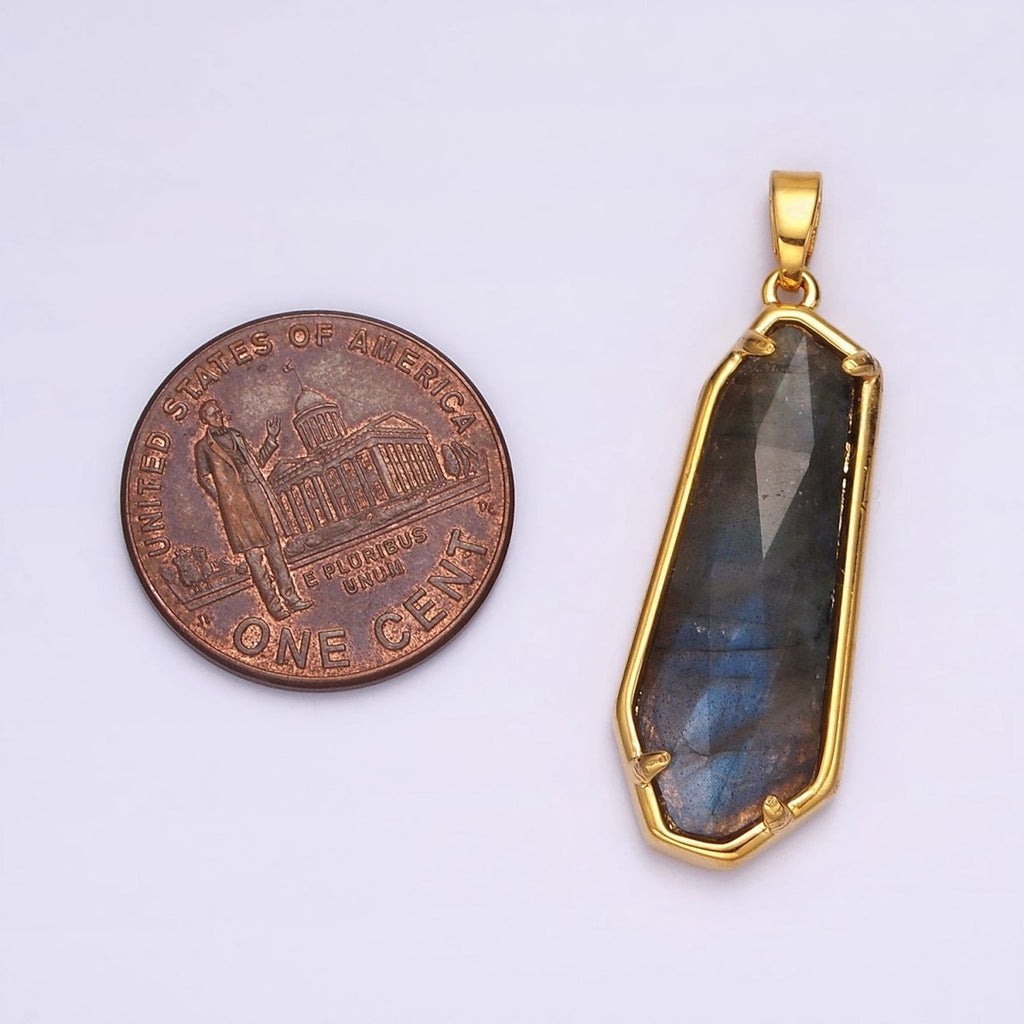 14K Gold plated Amethyst, Labradorite Multifaceted Geometric Bezel Pendant in Gold & Silver | AH038 - AH041
