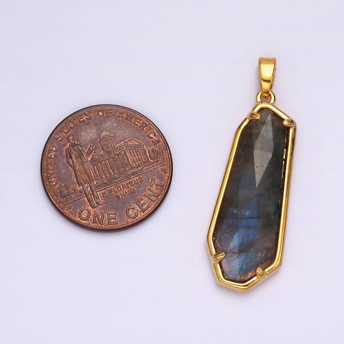 14K Gold plated Amethyst, Labradorite Multifaceted Geometric Bezel Pendant in Gold & Silver | AH038 - AH041