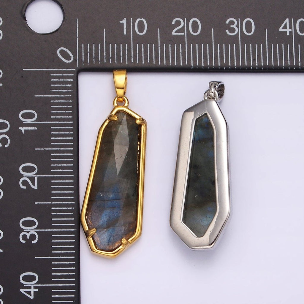 14K Gold plated Amethyst, Labradorite Multifaceted Geometric Bezel Pendant in Gold & Silver | AH038 - AH041