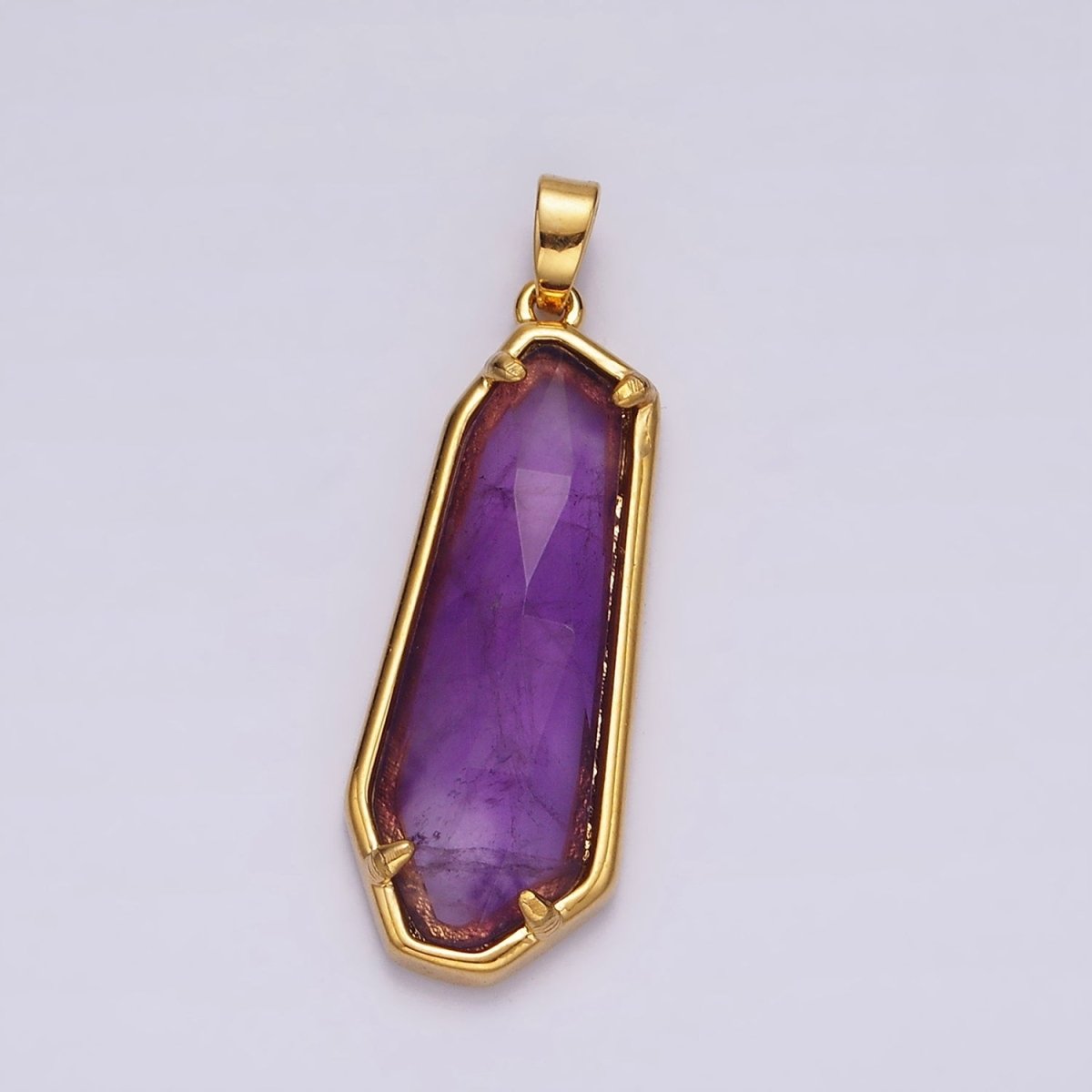 14K Gold plated Amethyst, Labradorite Multifaceted Geometric Bezel Pendant in Gold & Silver | AH038 - AH041