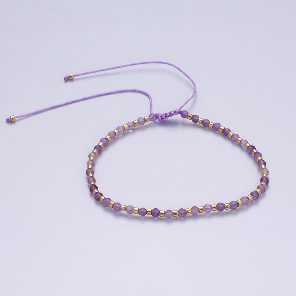 14K Gold plated Amethyst Multifaceted Purple Rope Adjustable Friendship Bracelet | WA-2007 - WA-2009 Clearance Pricing - DLUXCA