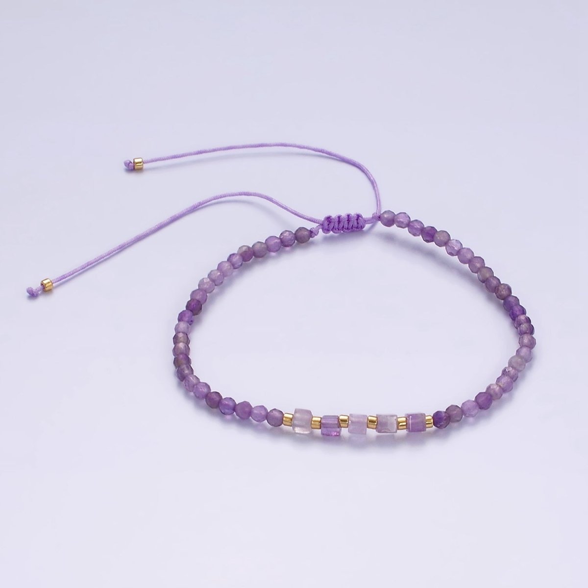 14K Gold plated Amethyst Multifaceted Purple Rope Adjustable Friendship Bracelet | WA-2007 - WA-2009 Clearance Pricing - DLUXCA