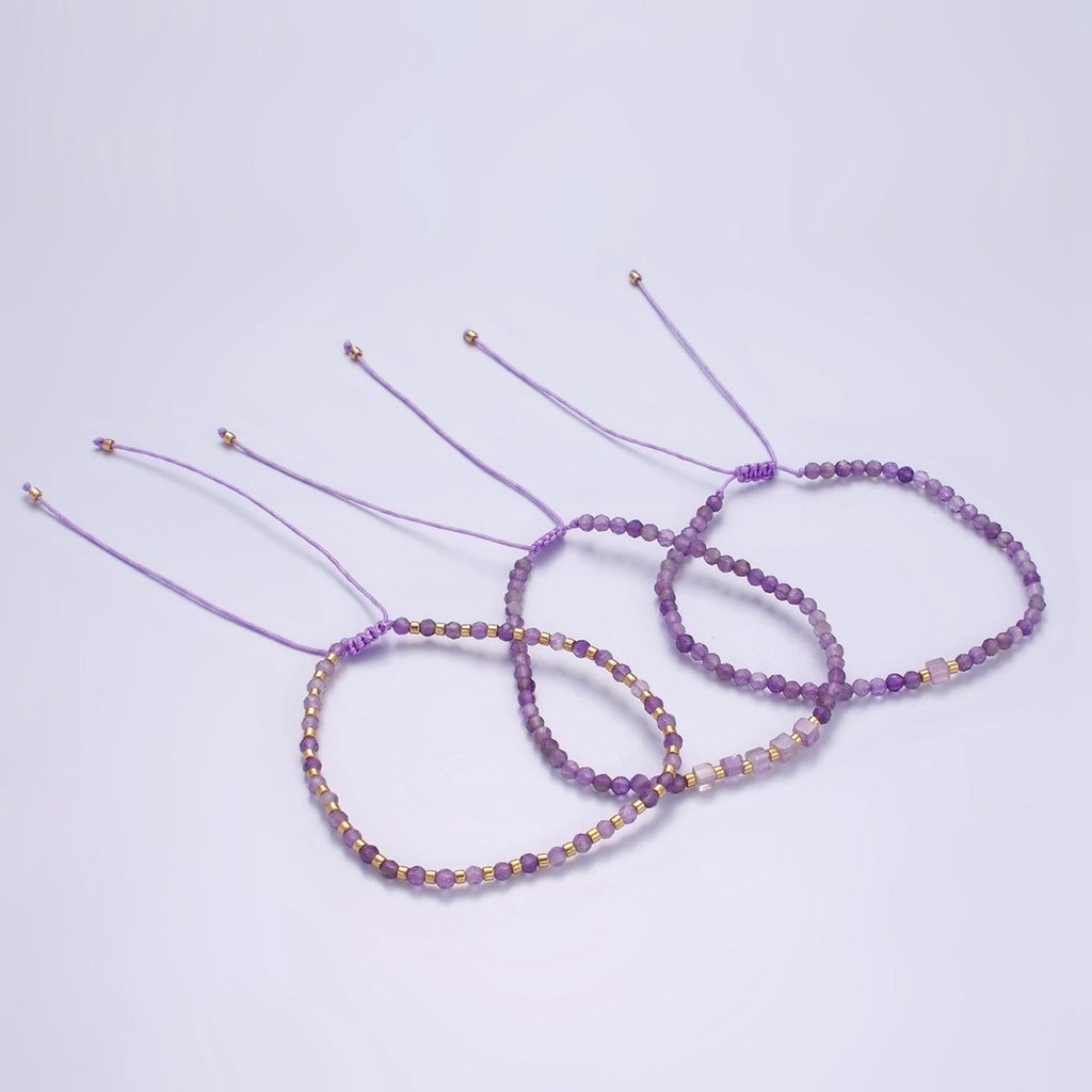 14K Gold plated Amethyst Multifaceted Purple Rope Adjustable Friendship Bracelet | WA-2007 - WA-2009 Clearance Pricing - DLUXCA