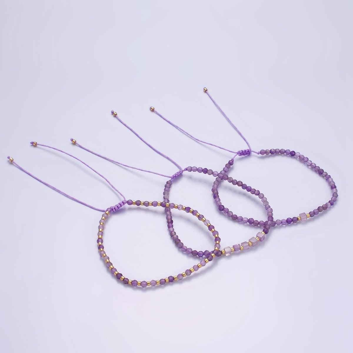 14K Gold plated Amethyst Multifaceted Purple Rope Adjustable Friendship Bracelet | WA-2007 - WA-2009 Clearance Pricing - DLUXCA