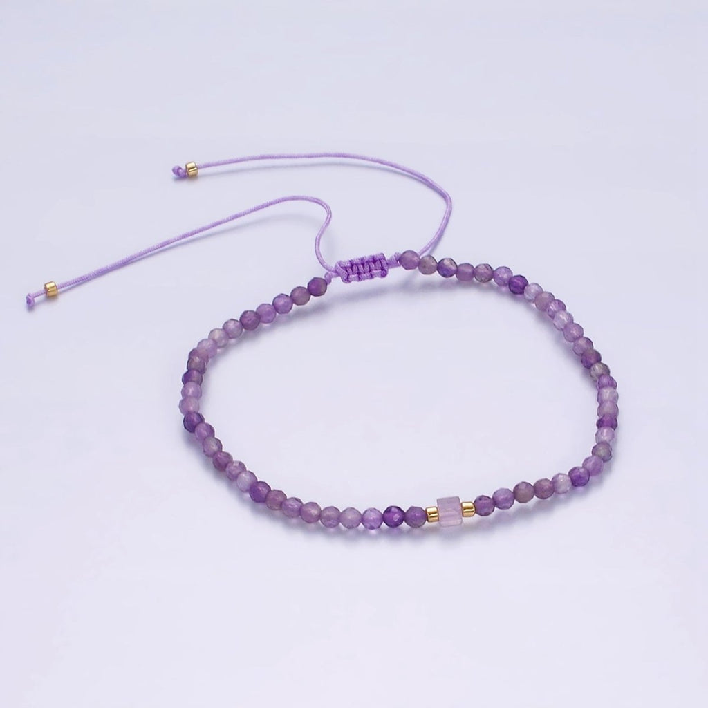 14K Gold plated Amethyst Multifaceted Purple Rope Adjustable Friendship Bracelet | WA-2007 - WA-2009 Clearance Pricing - DLUXCA