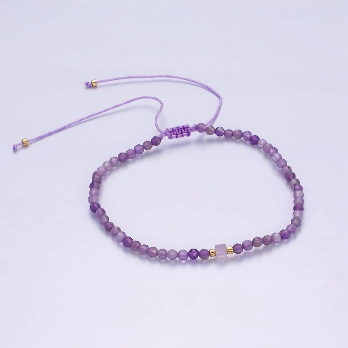 14K Gold plated Amethyst Multifaceted Purple Rope Adjustable Friendship Bracelet | WA-2007 - WA-2009 Clearance Pricing - DLUXCA