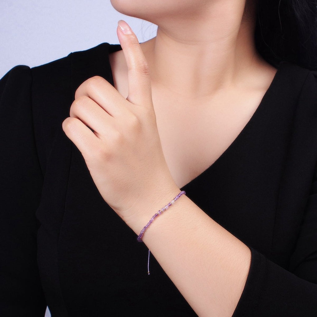 14K Gold plated Amethyst Multifaceted Purple Rope Adjustable Friendship Bracelet | WA-2007 - WA-2009 Clearance Pricing - DLUXCA
