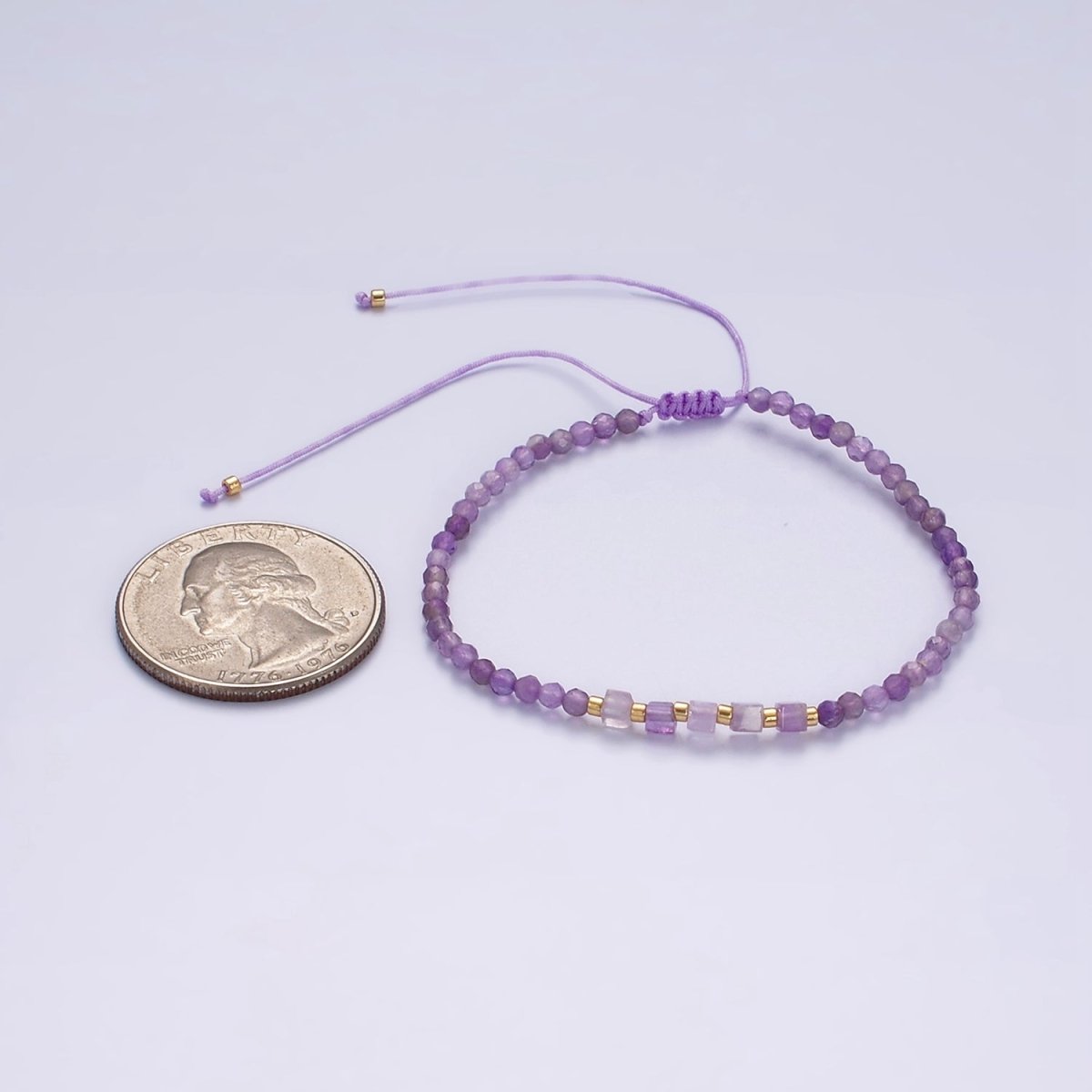 14K Gold plated Amethyst Multifaceted Purple Rope Adjustable Friendship Bracelet | WA-2007 - WA-2009 Clearance Pricing - DLUXCA