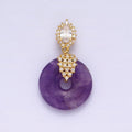 14K Gold plated Amethyst Natural Gemstone Donut Micro Paved CZ Oval Artisan Bail Pendant | AA541 - DLUXCA