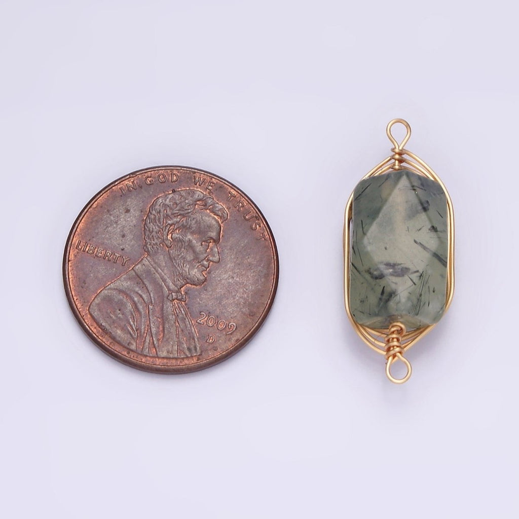 14K Gold plated Amethyst, Prehnite, Amazonite, Clear Quartz, Rose Quartz Wire Wrapped Connector | G044 - G048 - DLUXCA
