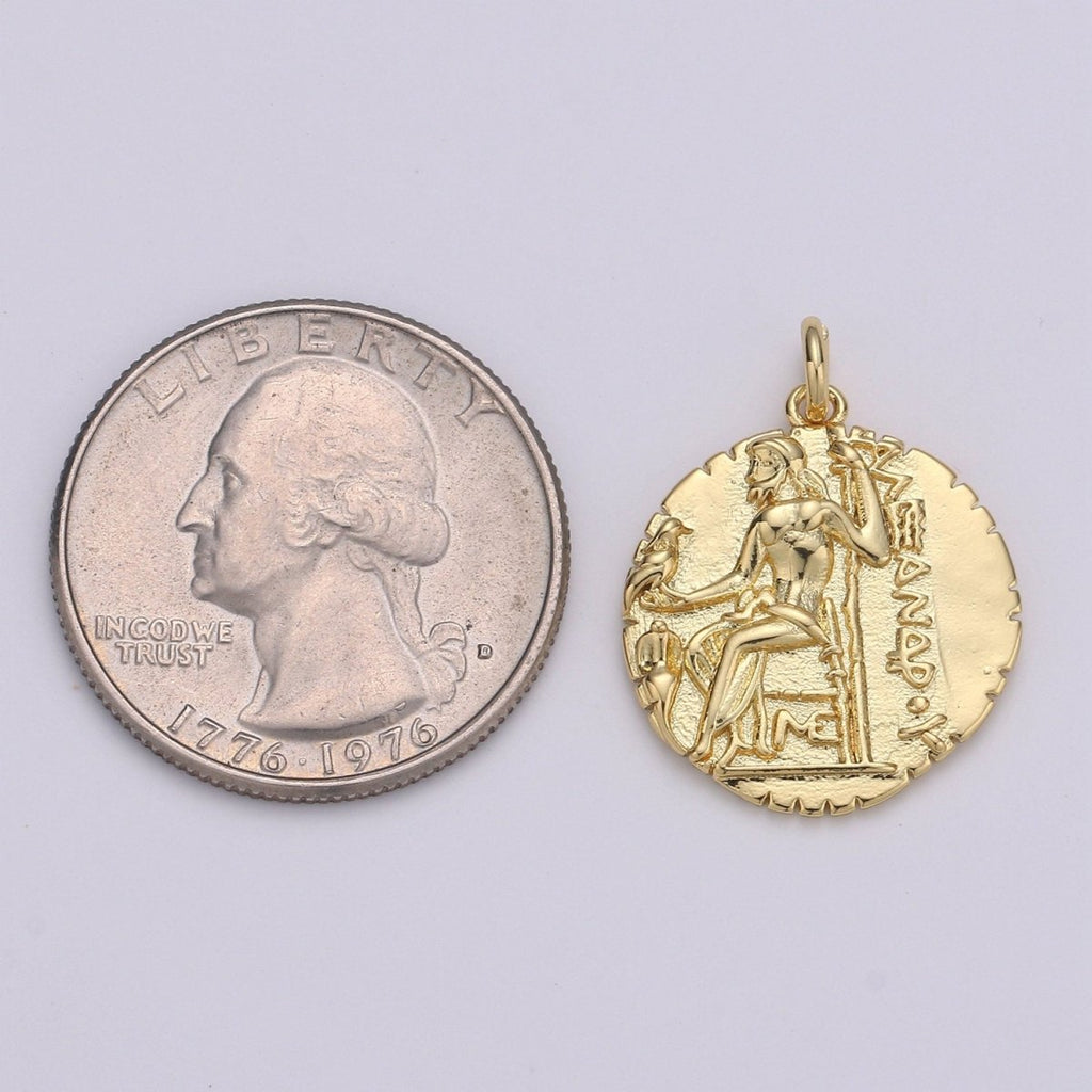 14k Gold plated Ancient Gold Coin Pendant, Greek Warrior Alexander the Great Coin Pendant, Earing DIY, Roman Coin Pendant, Earing Coin D-151 - DLUXCA