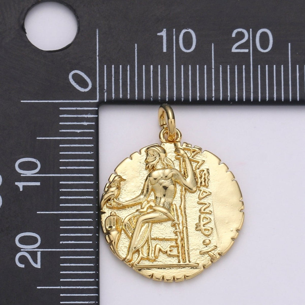 14k Gold plated Ancient Gold Coin Pendant, Greek Warrior Alexander the Great Coin Pendant, Earing DIY, Roman Coin Pendant, Earring Coin D - 151 - DLUXCA