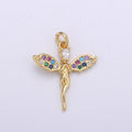14k Gold plated Angel Charm Micro Pave Angel Charm, Rainbow Cubic Charms, CZ Gold Colorful Charm, Dainty Minimalist Jewelry SupplyC-467 - DLUXCA