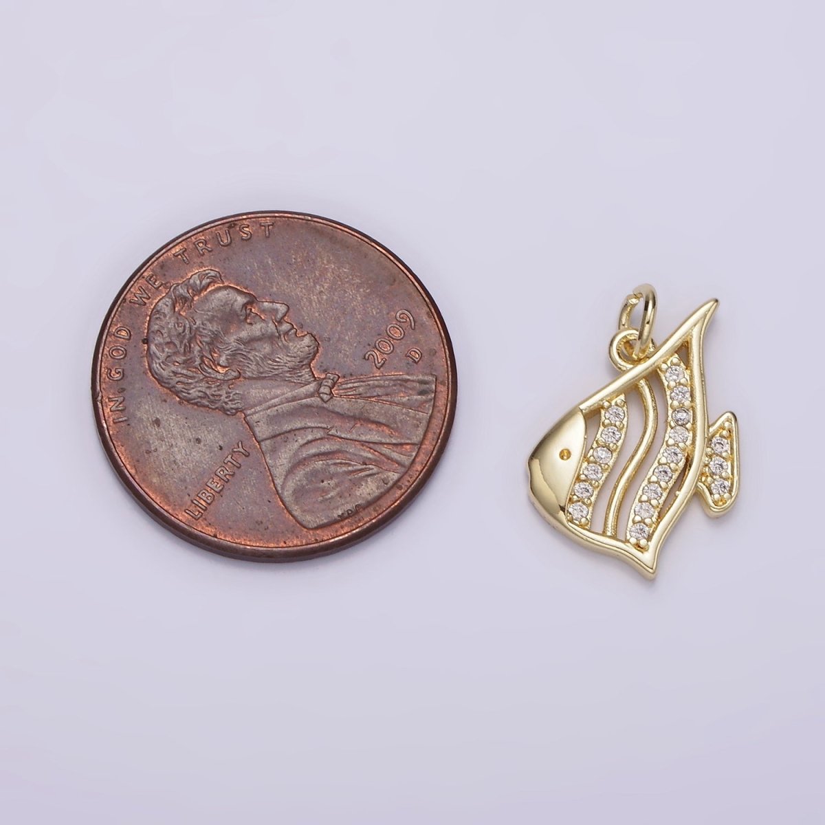 14K Gold plated Angel Fish Finding Memphis 15mm Micro Paved CZ Moorish Idol Open Charm Deep Sea | AG191 - DLUXCA