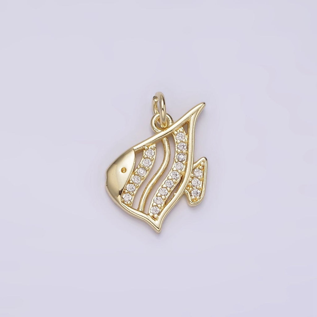 14K Gold plated Angel Fish Finding Memphis 15mm Micro Paved CZ Moorish Idol Open Charm Deep Sea | AG191 - DLUXCA