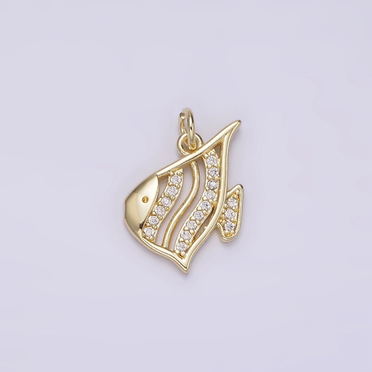 14K Gold plated Angel Fish Finding Memphis 15mm Micro Paved CZ Moorish Idol Open Charm Deep Sea | AG191 - DLUXCA
