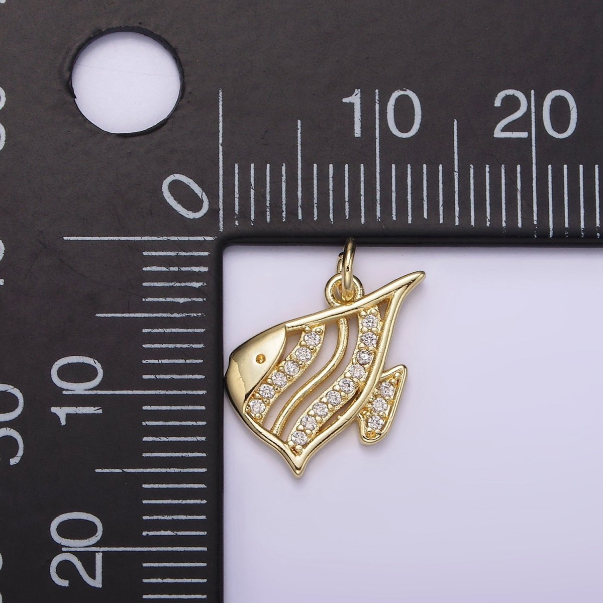 14K Gold plated Angel Fish Finding Memphis 15mm Micro Paved CZ Moorish Idol Open Charm Deep Sea | AG191 - DLUXCA