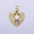 14k Gold plated Angel wings Charm Memorial Heart wings Pendant with Cubic Zirconia Stone AA296 - DLUXCA