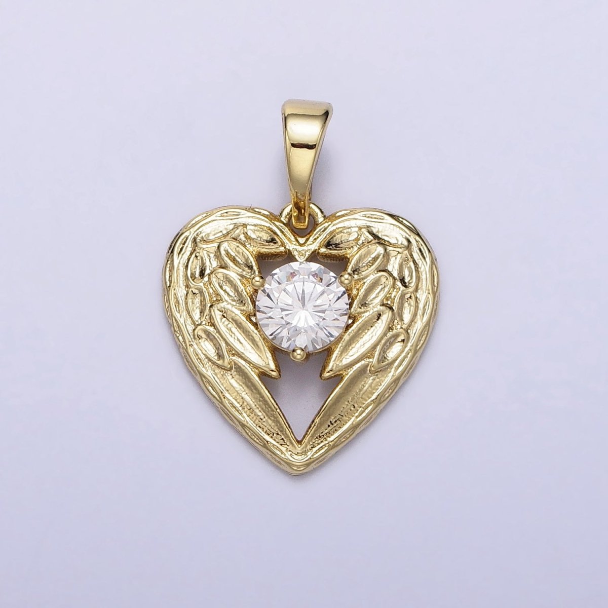 14k Gold plated Angel wings Charm Memorial Heart wings Pendant with Cubic Zirconia Stone AA296 - DLUXCA
