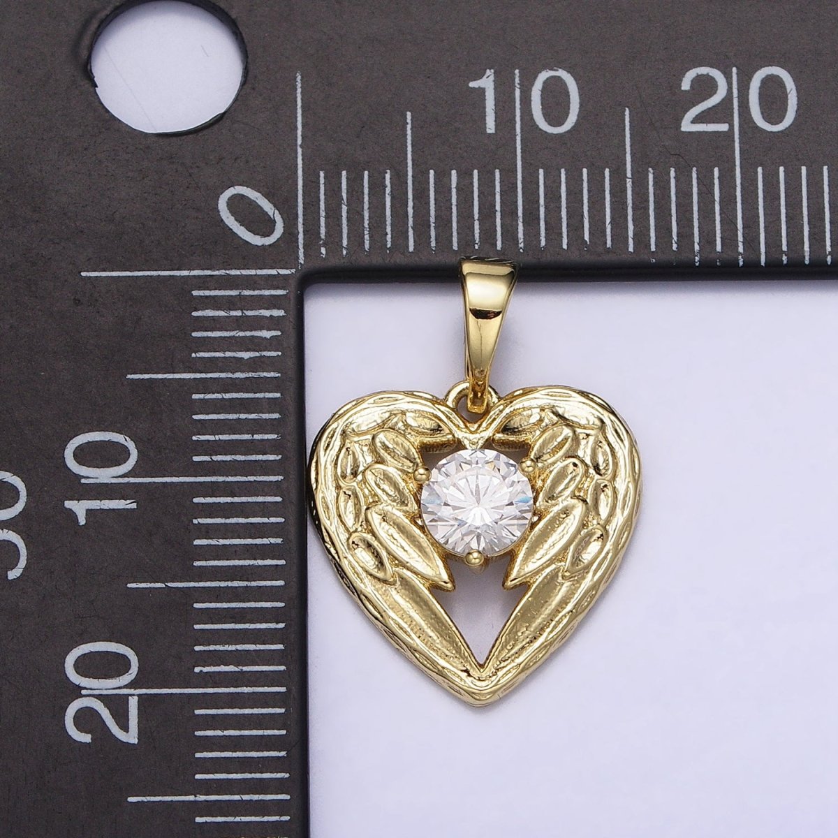 14k Gold plated Angel wings Charm Memorial Heart wings Pendant with Cubic Zirconia Stone AA296 - DLUXCA