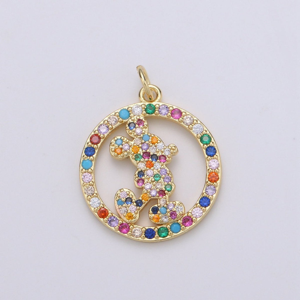14k Gold plated Animal Charm Micro Pave Mouse Charm, Rainbow Cubic Charms, CZ Gold Colorful Charm, Dainty Minimalist Jewelry Supply D-763 - DLUXCA