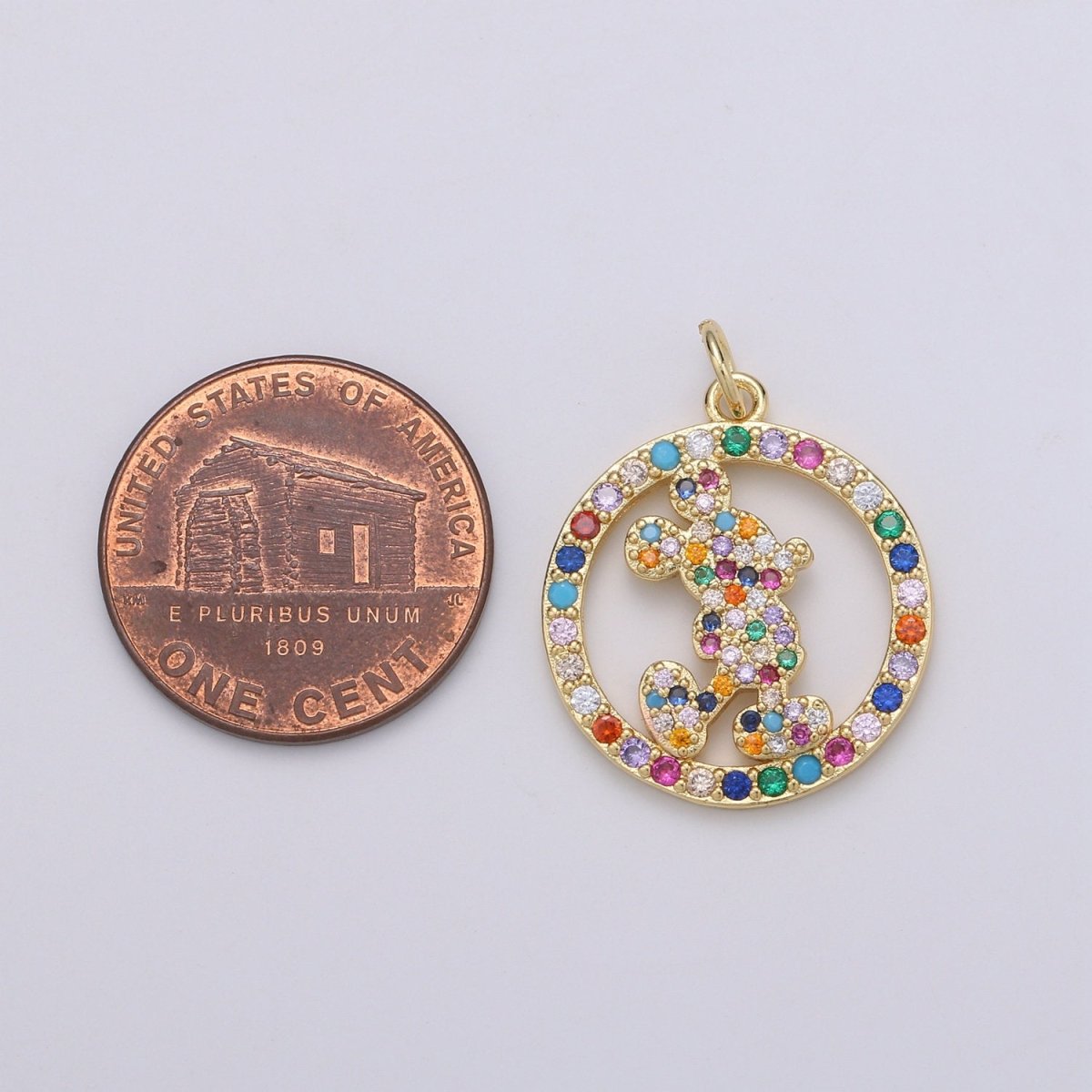 14k Gold plated Animal Charm Micro Pave Mouse Charm, Rainbow Cubic Charms, CZ Gold Colorful Charm, Dainty Minimalist Jewelry Supply D-763 - DLUXCA