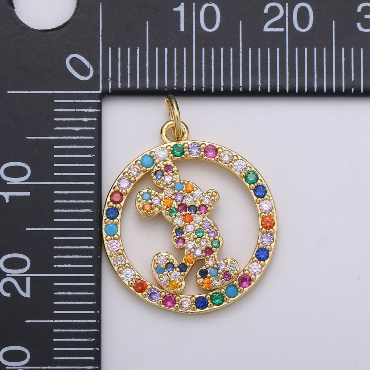 14k Gold plated Animal Charm Micro Pave Mouse Charm, Rainbow Cubic Charms, CZ Gold Colorful Charm, Dainty Minimalist Jewelry Supply D-763 - DLUXCA